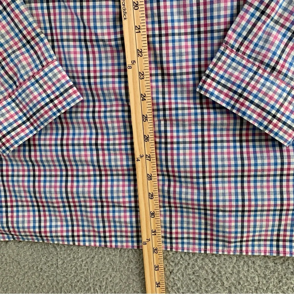 Van Heusen Shirt Men's XXL Classic Fit Long Sleeve Flip Cuff Button Up Pink Blue